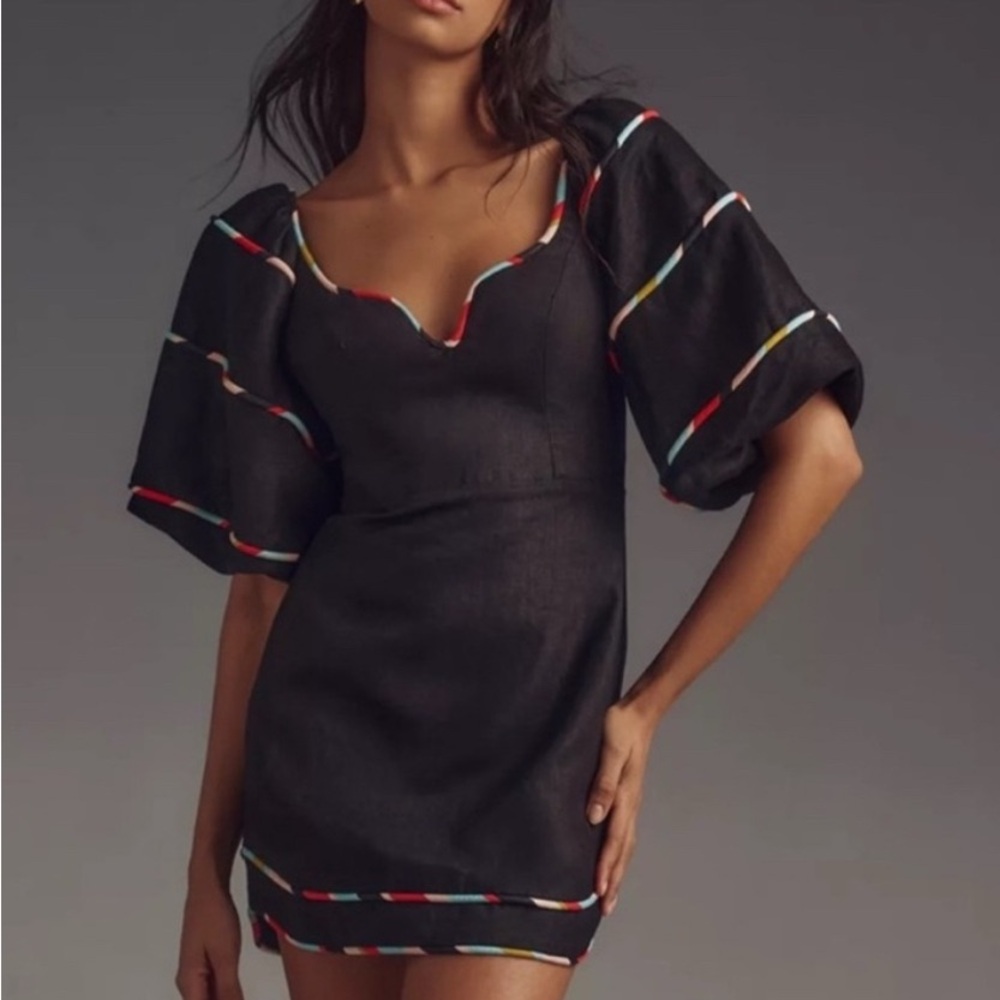 NWT FARM Rio Black Colored Stripes Mini Dress - Picture 3 of 6